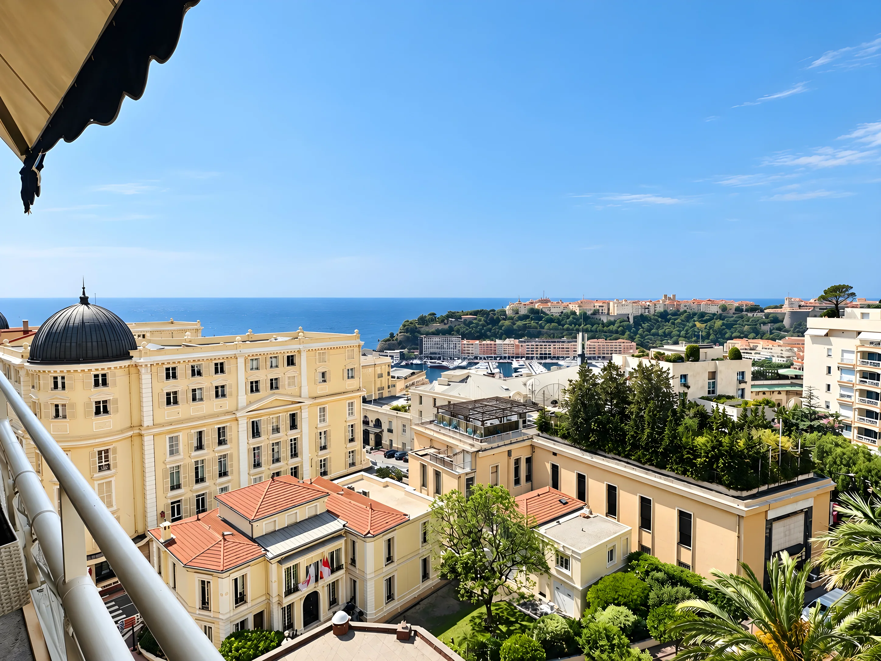 Vue panoramique de Monaco et du Rocher avec la mer à l’horizon
